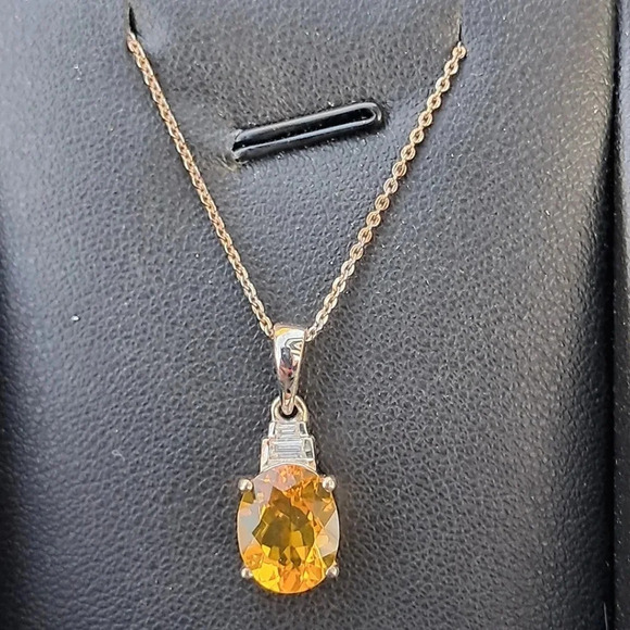 Premium Brazilian Fire Opal & Genuine Moissanite Pendant Necklace 20" - Picture 2 of 9